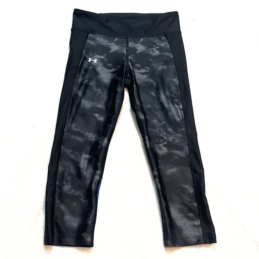 Under Armour Capri Leggings Heat Gear Black Gray Blue Small Pull On Athletic